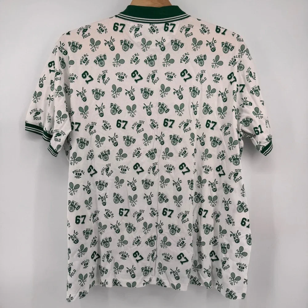 Polo Ralph Lauren Polo Shirt Men 4XB White Green All Over Tennis Print New